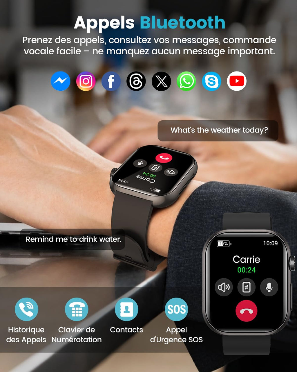 Montre connectée homme ECG HRV glycémie tension artérielle GPS sport