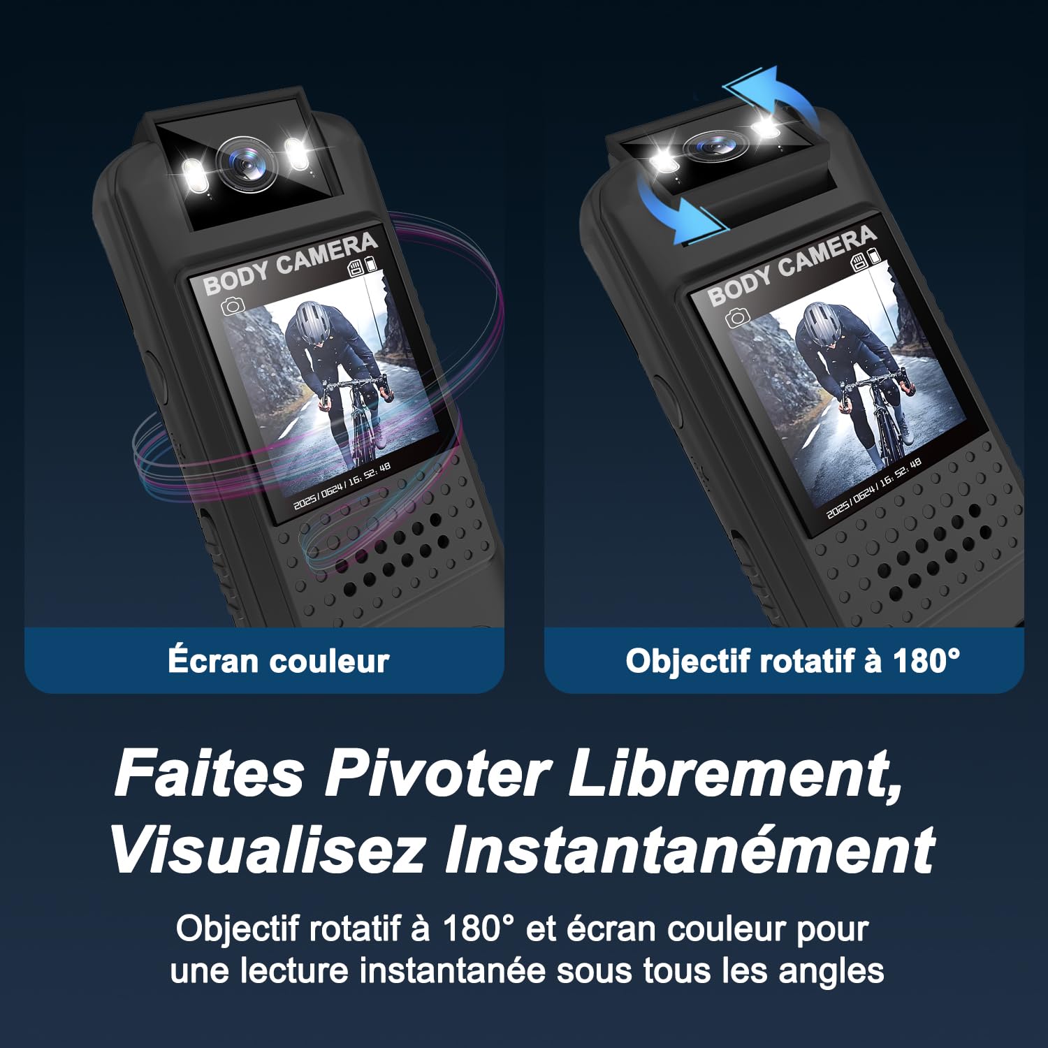 Mini caméra sport 1080P clip — objectif rotatif 180°, vision nocturne, fixation magnétique, 64 Go inclus