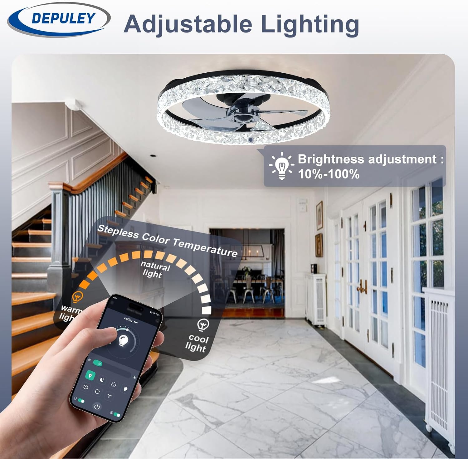 Ventilateur de plafond profil bas LED noir — appli et télécommande — vue 6