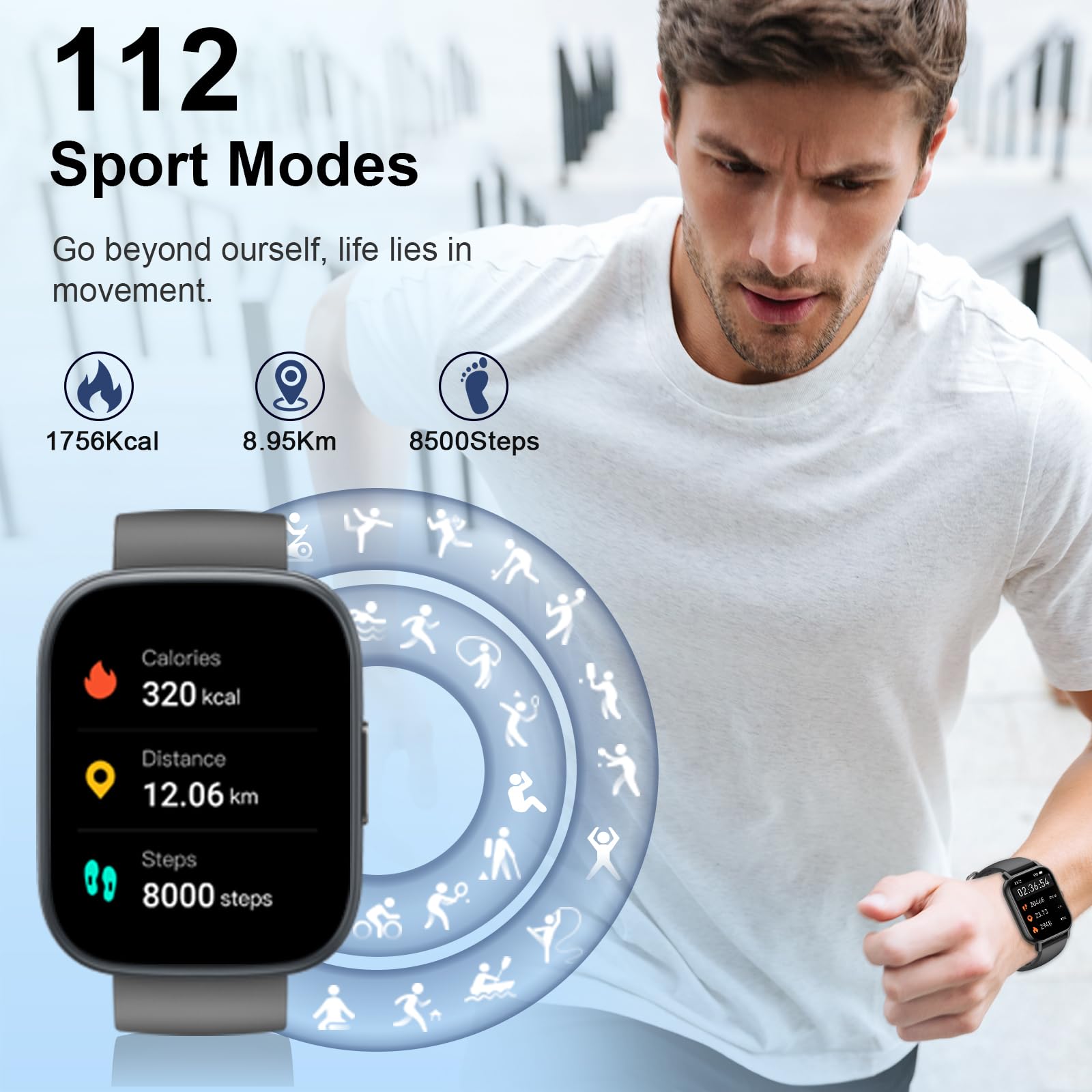 Montre connectée femme homme 1,95 pouces HD appel Bluetooth sport fitness