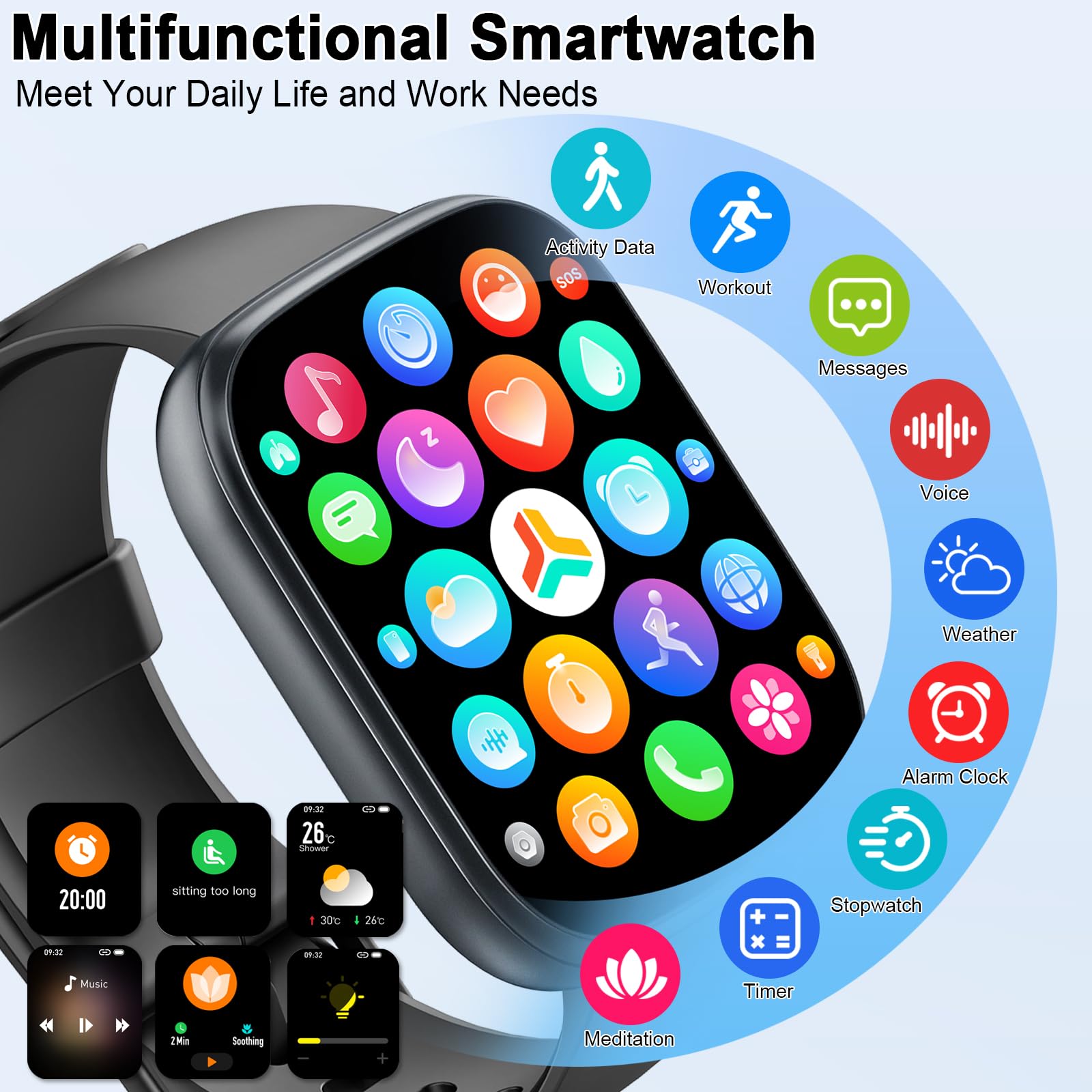 Montre connectée femme homme 1,95 pouces HD appel Bluetooth sport fitness
