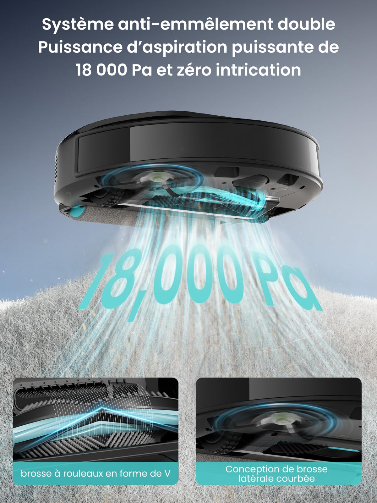 Robot aspirateur laveur 18000Pa nettoyage automatique intelligent navigation