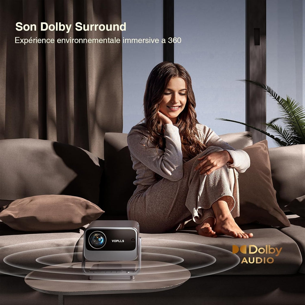 Mini vidéoprojecteur Full HD 1080P compatible 4K — autofocus, correction trapézoïdale 6D, WiFi & Bluetooth, apps intégrées (Netflix)