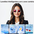 Lunettes connectées caméra 1200P 8 MP — anti-tremblement, monture blanche