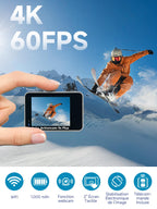 Caméra d'action 4K WiFi — double écran selfie, batterie 1000 mAh, time-lapse & slow motion, boîtier étanche