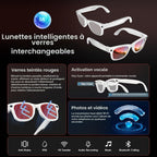 Lunettes connectées caméra 1200P 8 MP — anti-tremblement, monture blanche