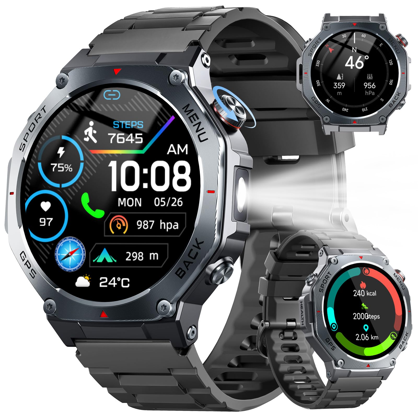 Montre connectée homme GPS AMOLED 1,43 pouces militaire boussole 5ATM étanche