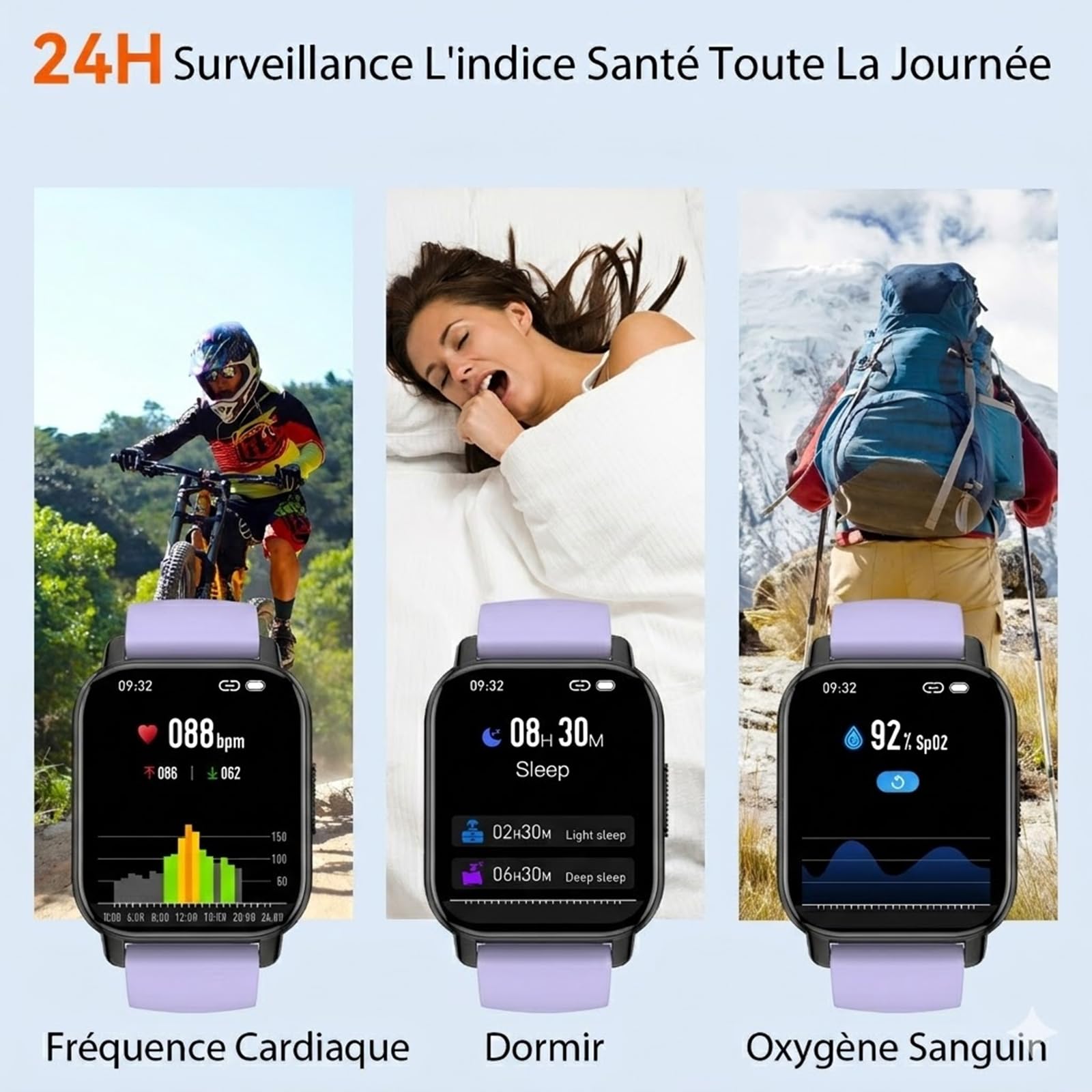 Montre connectée homme femme 1,85 pouces HD appel Bluetooth suivi sommeil
