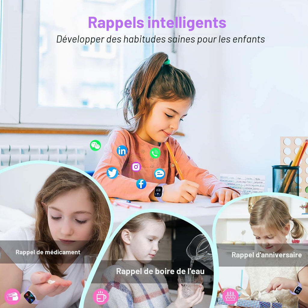 Montre connectée enfant IP68 — 19 modes sport, podomètre, cardio, sommeil
