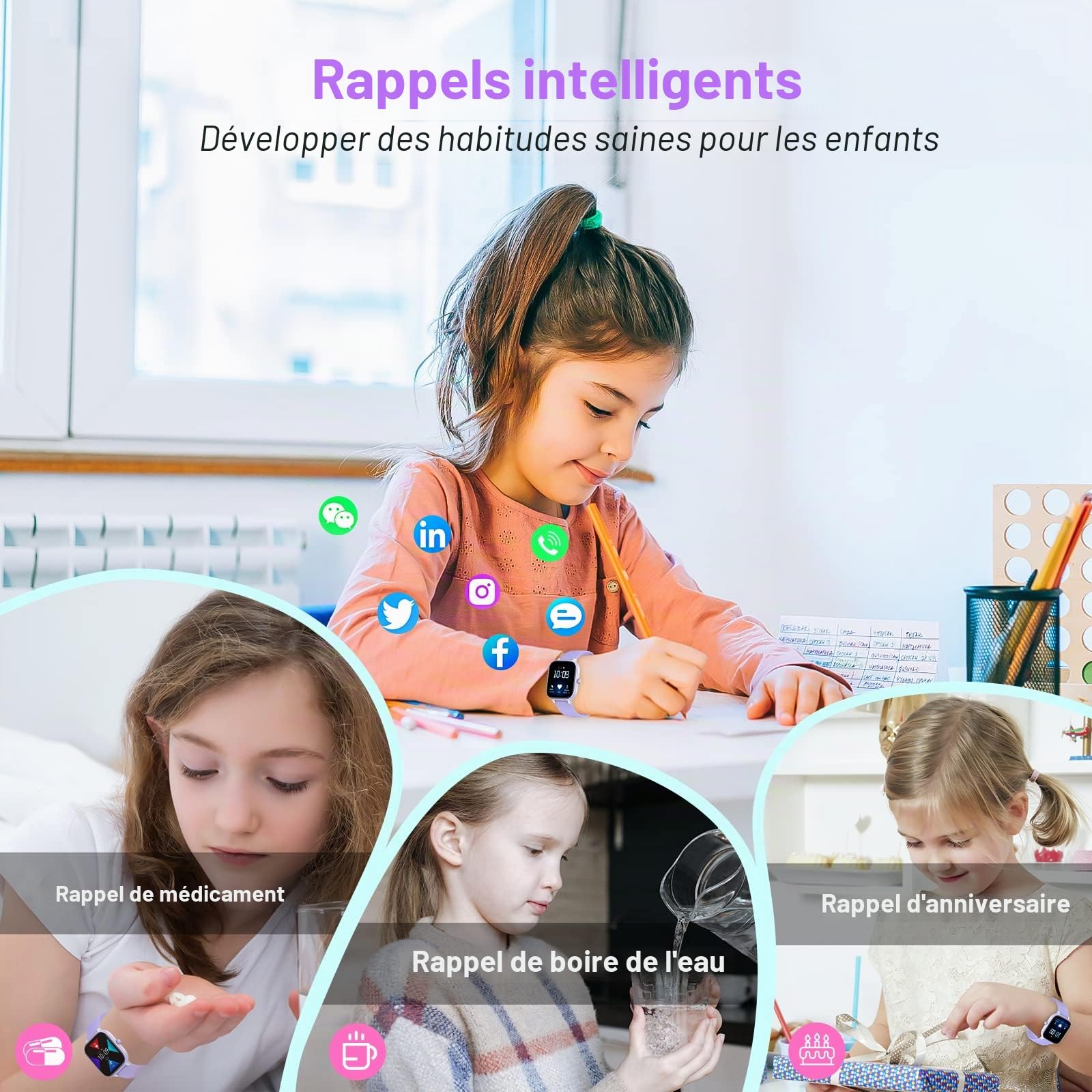 Montre connectée enfant IP68 — 19 modes sport, podomètre, cardio, sommeil