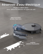 Robot aspirateur laveur 2 en 1 5500Pa navigation LiDAR 200min cartographie