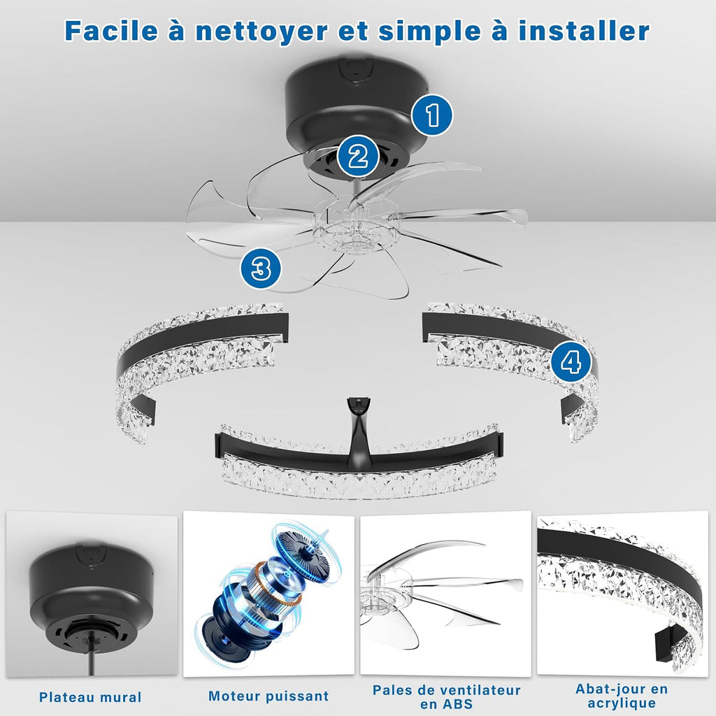 Ventilateur de plafond LED 50 cm noir — télécommande et appli, dimmable — vue 7