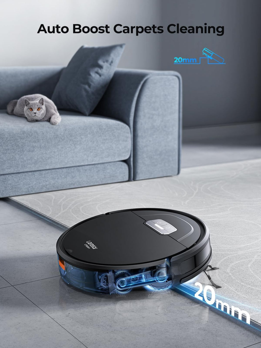 Robot aspirateur laveur 4500Pa ultra-silencieux fin navigation auto