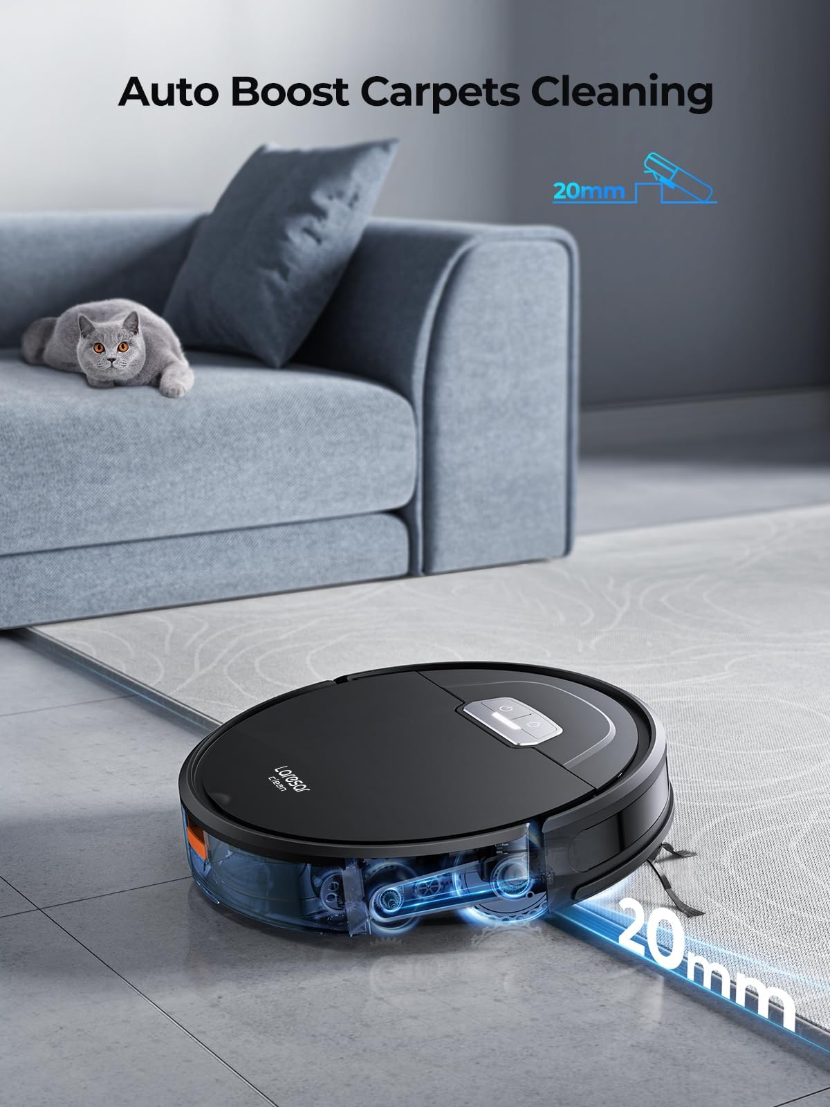 Robot aspirateur laveur 4500Pa ultra-silencieux fin navigation auto