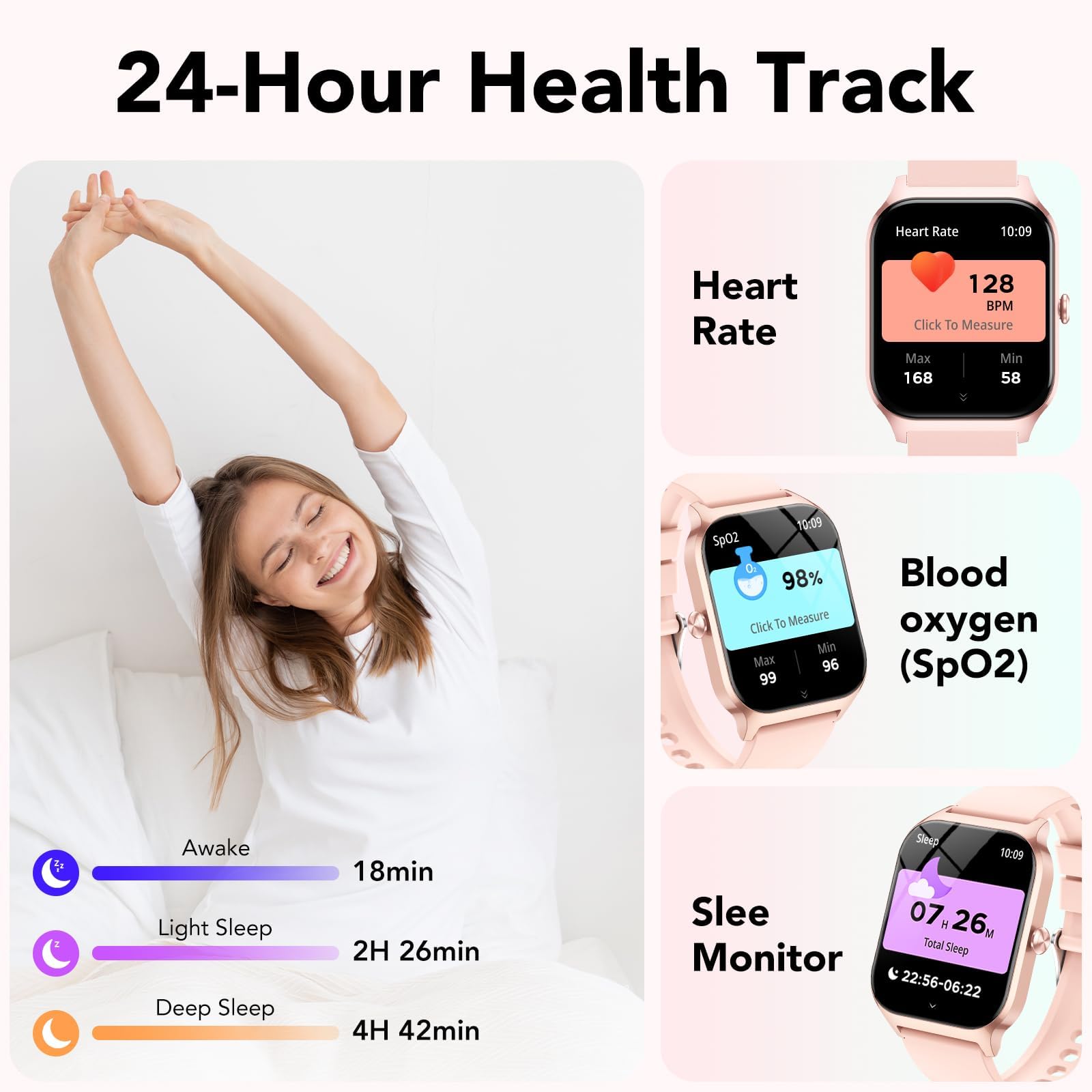 Montre connectée homme femme 1,85" — appels Bluetooth, cardio 24h, 115 modes, IP68