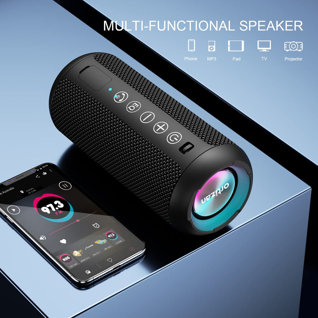 Enceinte Bluetooth 5.3 portable étanche IPX7 — son 360°, lumières RGB, 30h d'autonomie