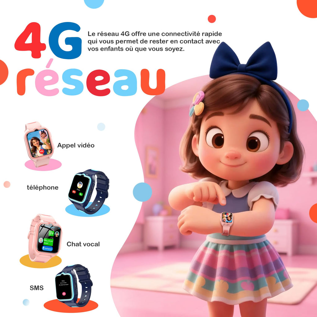 Montre connectée enfant 4G GPS WiFi LBS SOS appel vidéo chat vocal
