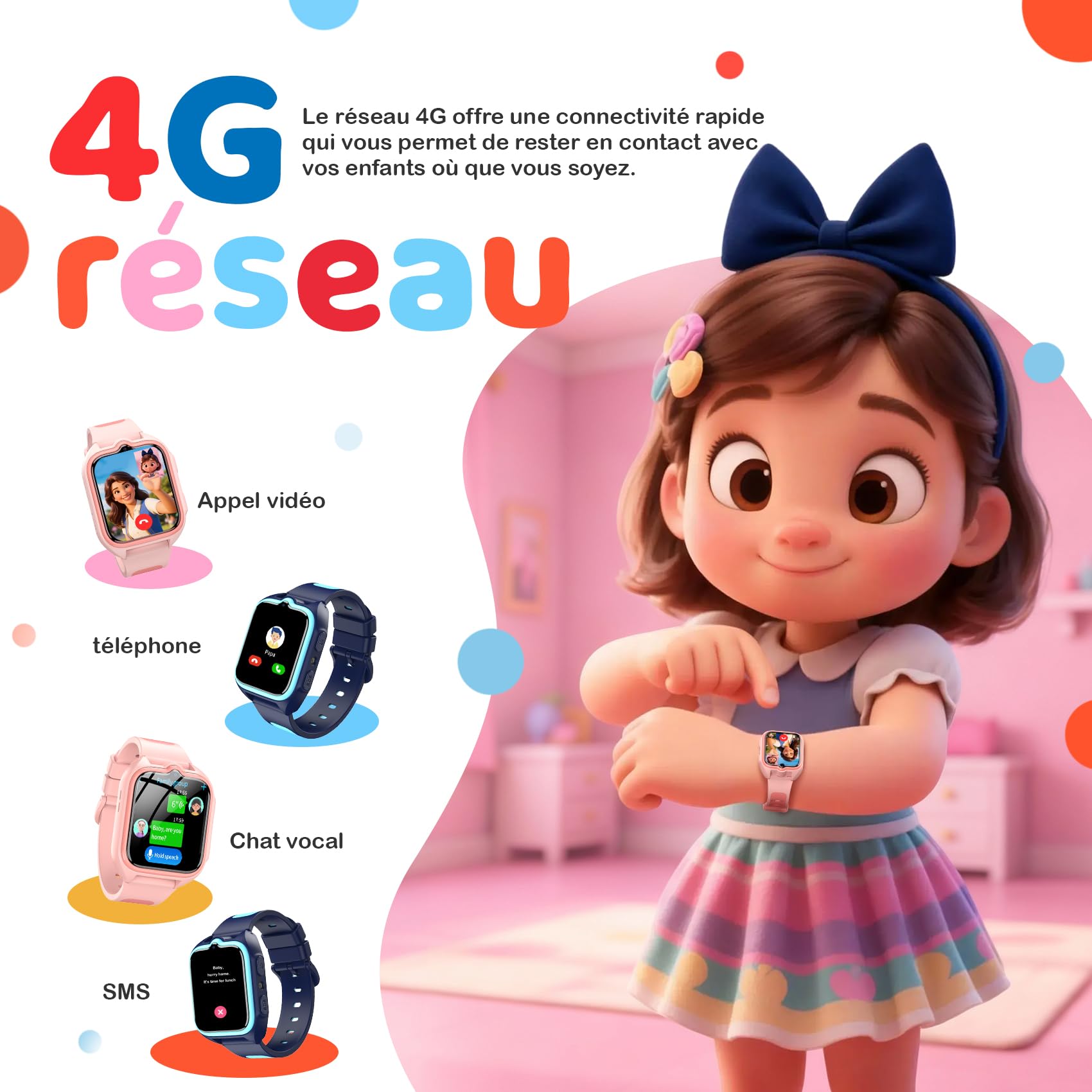 Montre connectée enfant 4G GPS WiFi LBS SOS appel vidéo chat vocal