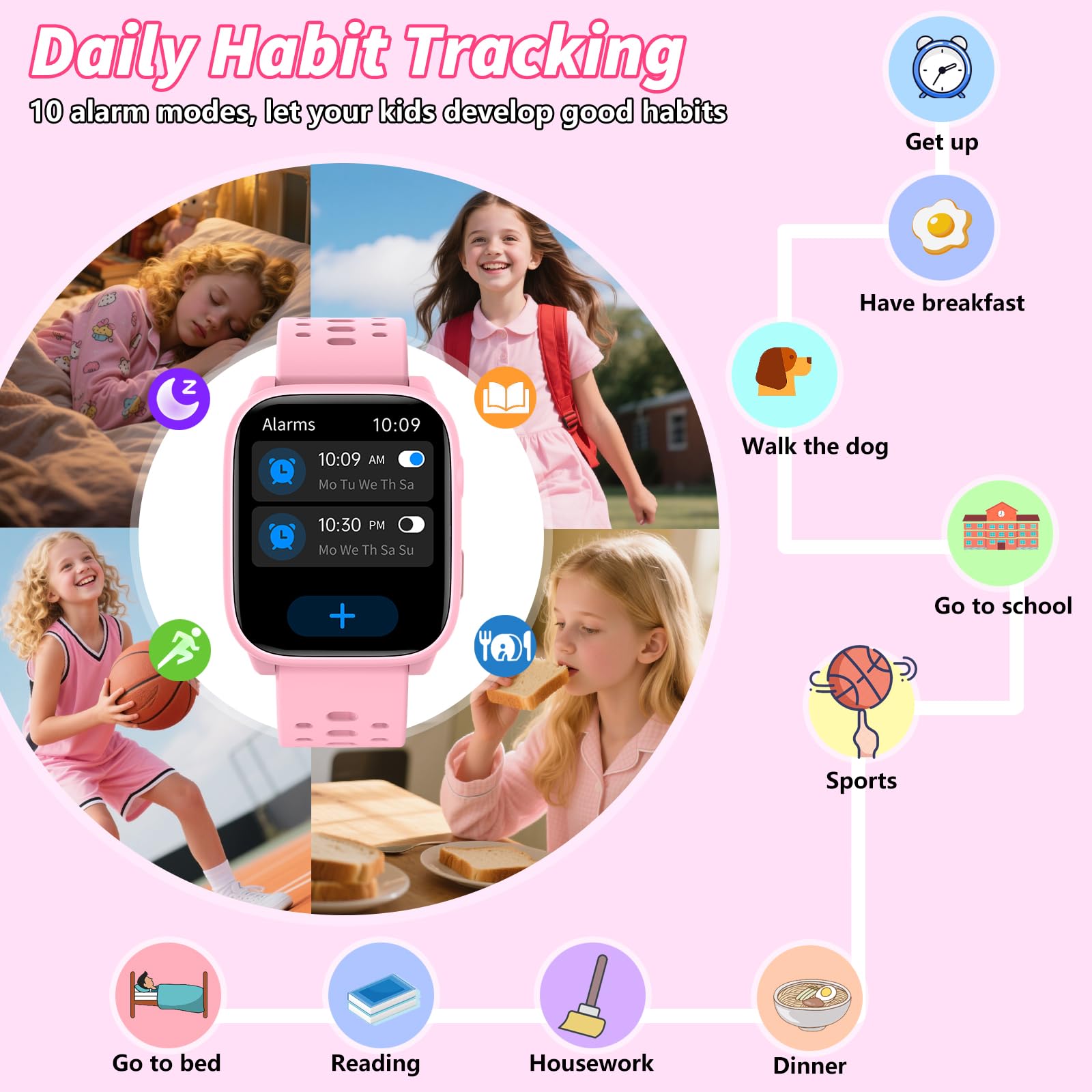 Montre connectée enfant HD 1,83" — 100+ modes sport, podomètre, 100+ cadrans
