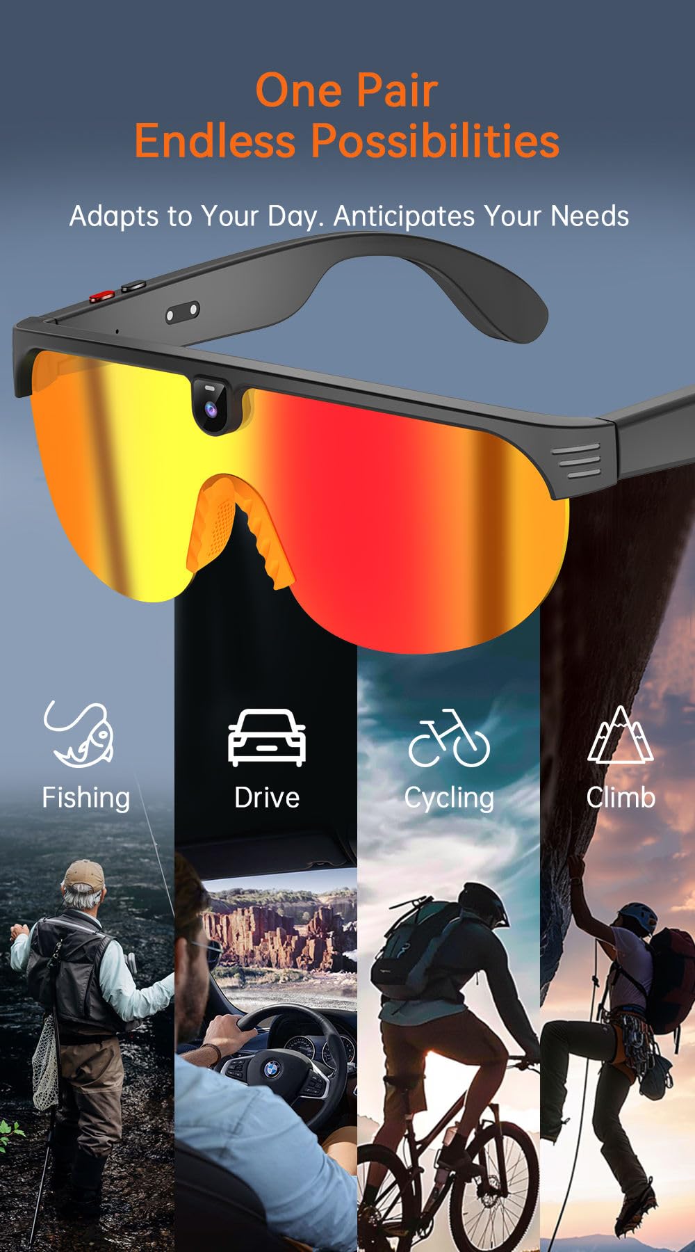 Lunettes connectées IA caméra full HD 290mAh autonomie protection UV