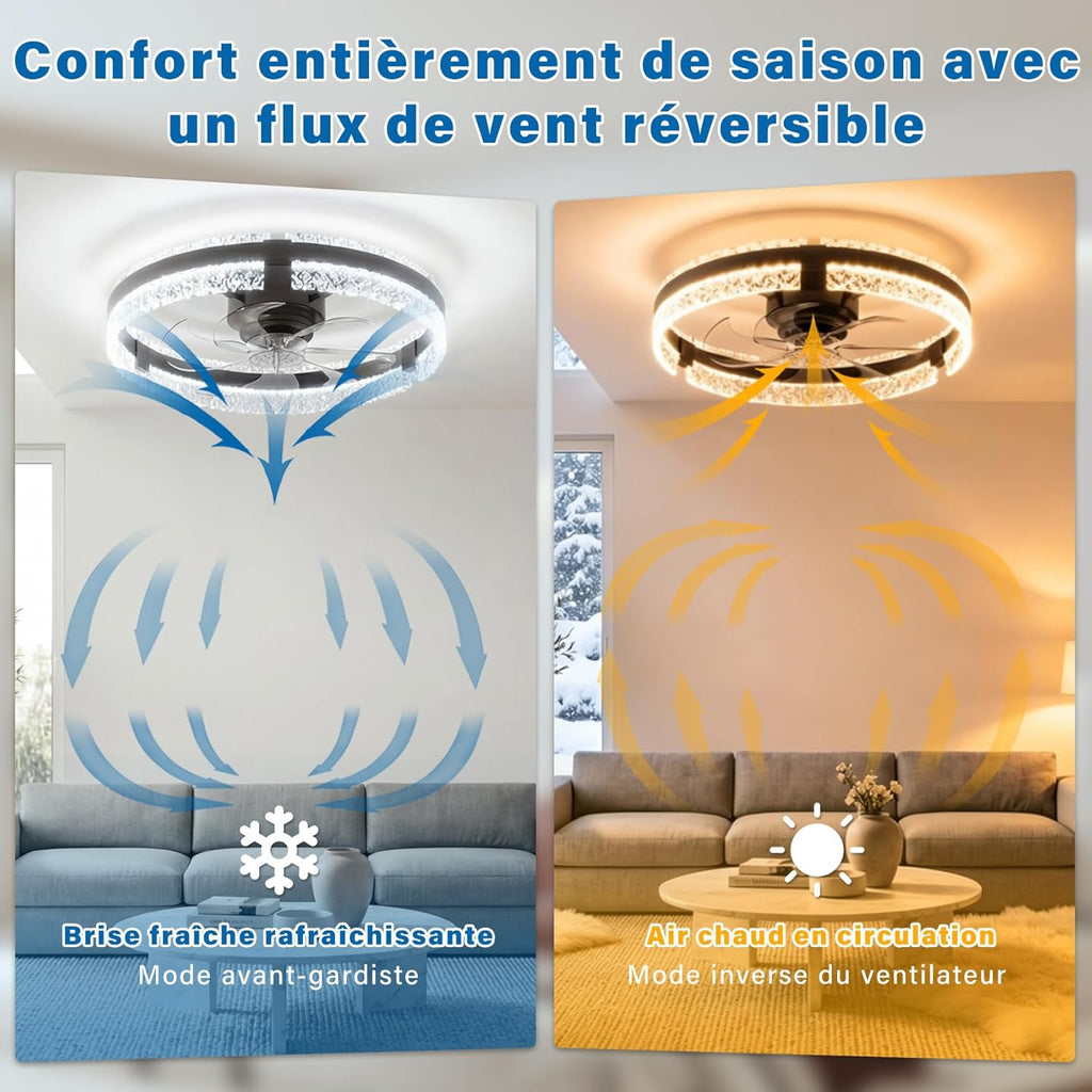 Ventilateur de plafond LED 50 cm noir — télécommande et appli, dimmable — vue 4