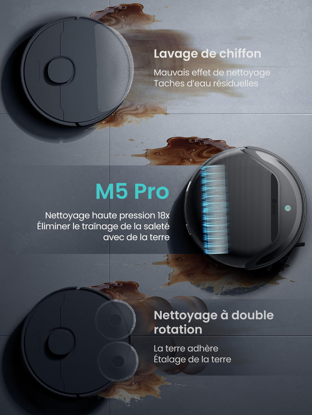 Robot aspirateur laveur 18000Pa nettoyage automatique intelligent navigation