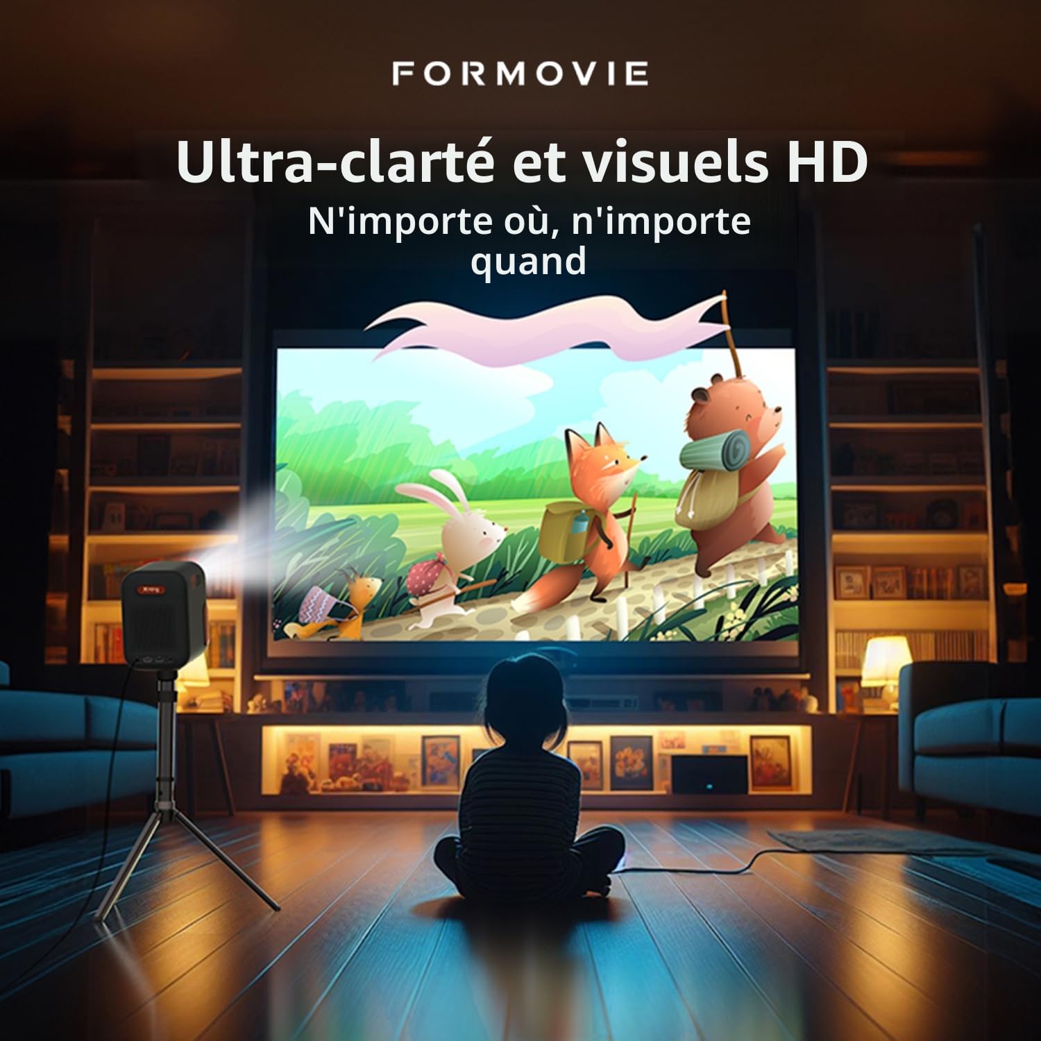 Vidéoprojecteur Full HD 1080P (4K pris en charge) — Google TV & Netflix, WiFi, Bluetooth, Dolby Audio, moteur lumineux fermé