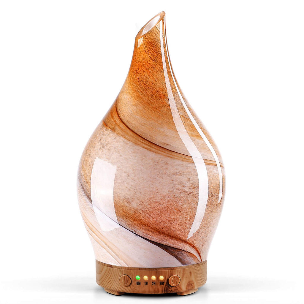 Diffuseur d'arômes en verre soufflé main 100 ml — ultrasons, 7 couleurs LED apaisantes