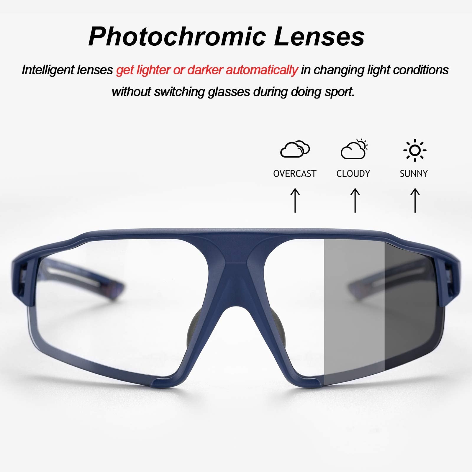 Lunettes cyclisme verres décoloration intelligente transparentes sport PC