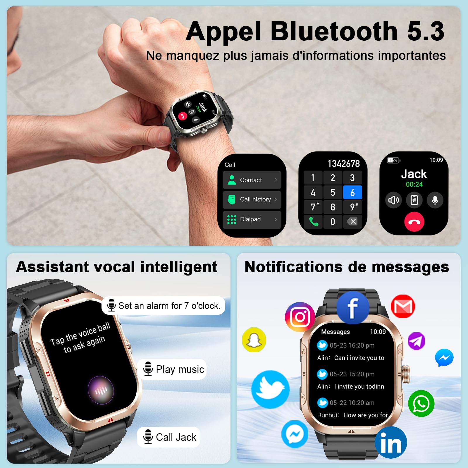 Montre connectée homme GPS 2,06 pouces HD 110 modes sportifs appel Bluetooth
