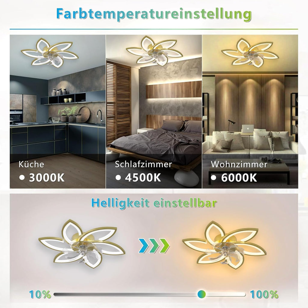 Ventilateur de plafond LED 78 cm doré — dimmable, télécommande + appli — vue 4