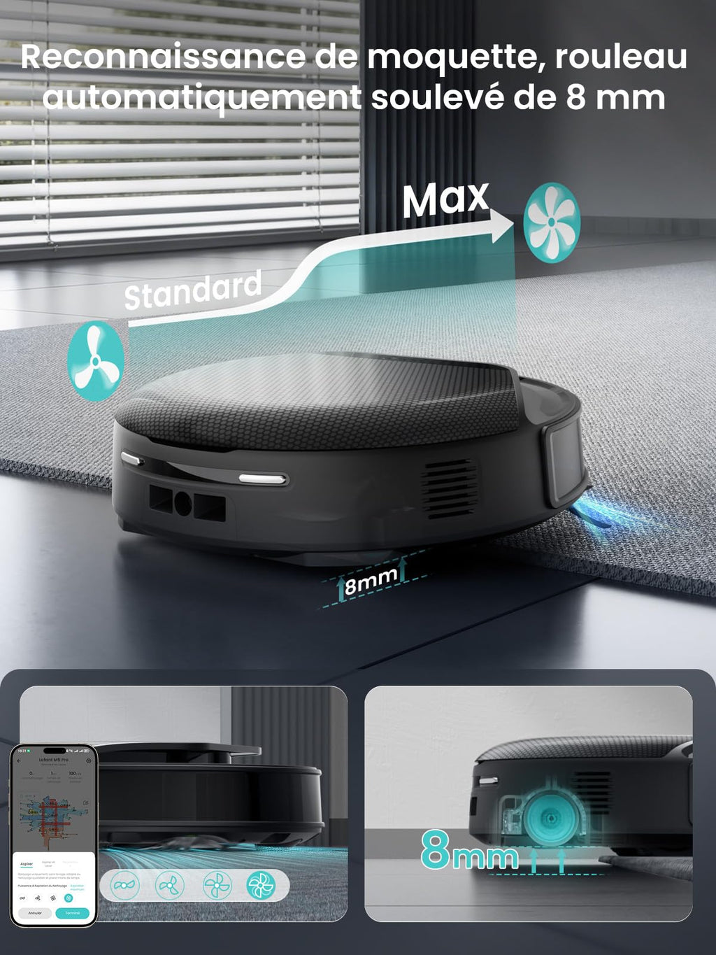 Robot aspirateur laveur 18000Pa nettoyage automatique intelligent navigation