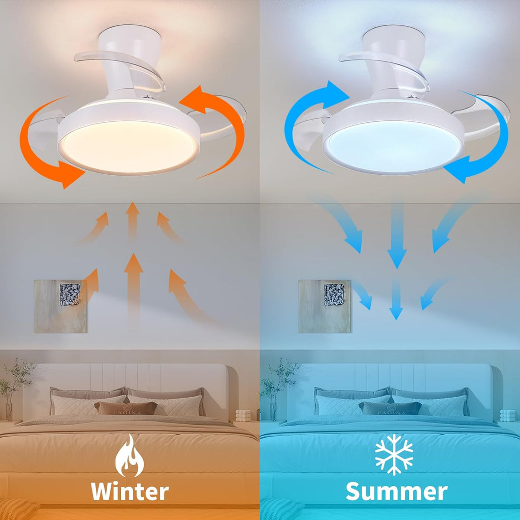 Ventilateur de plafond LED rétractable Ø55 cm — silencieux été/hiver — vue 2
