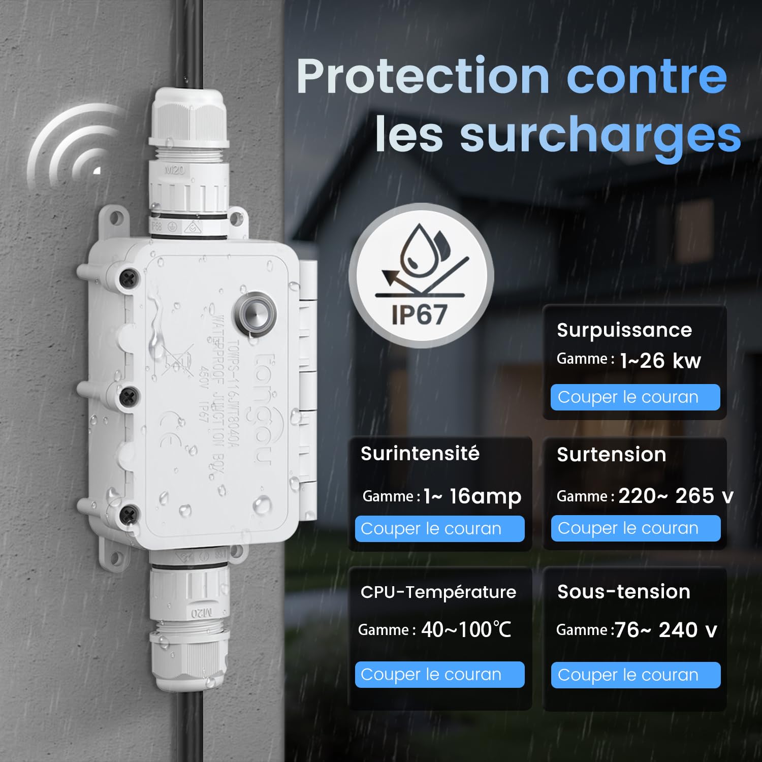 Interrupteur intelligent WiFi 16A télécommande vocale IP67 extérieur