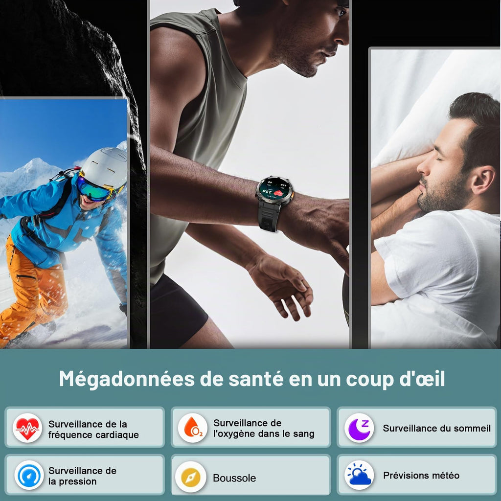 Montre connectée homme appel Bluetooth WhatsApp écran HD 1,45 pouces tactile