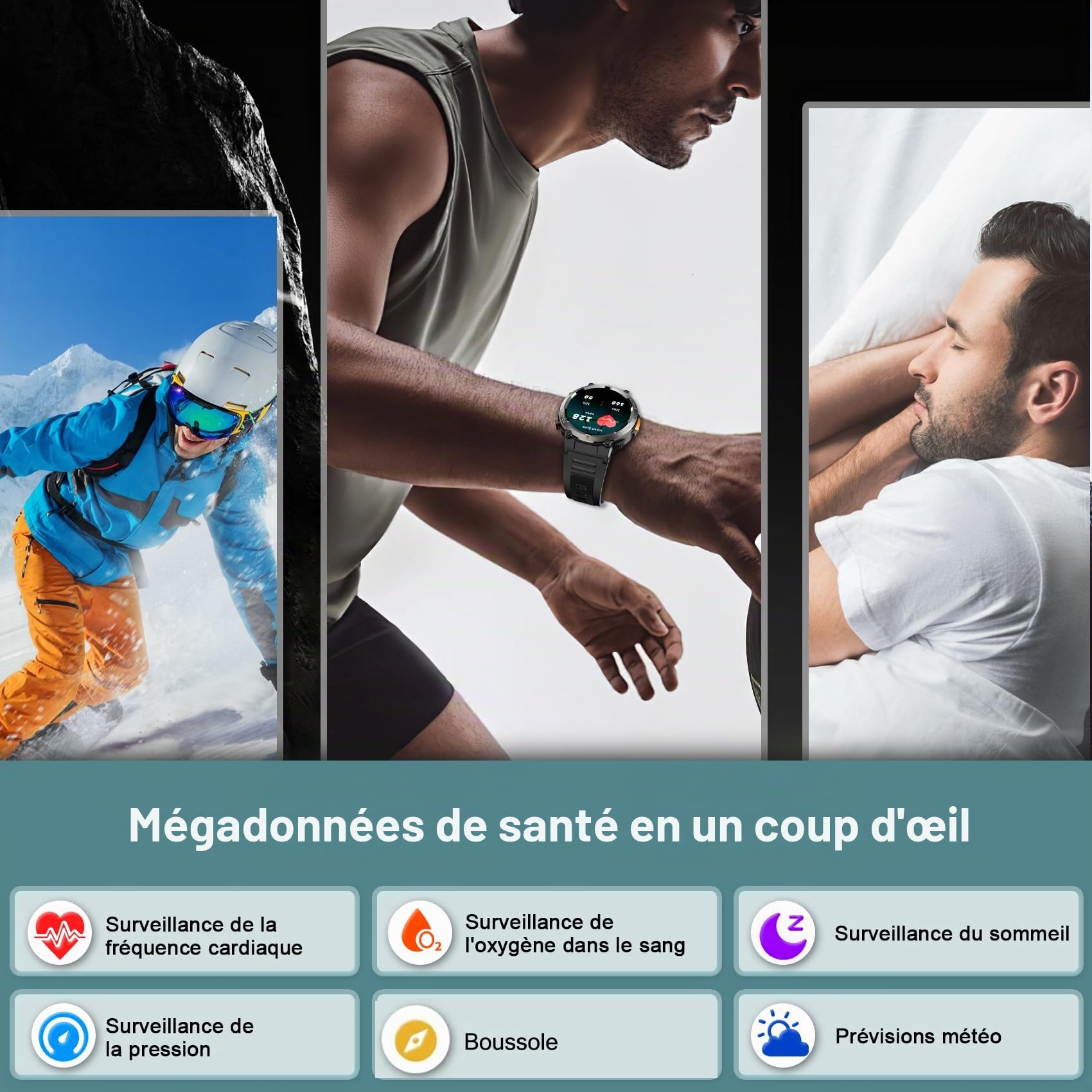 Montre connectée homme appel Bluetooth WhatsApp écran HD 1,45 pouces tactile