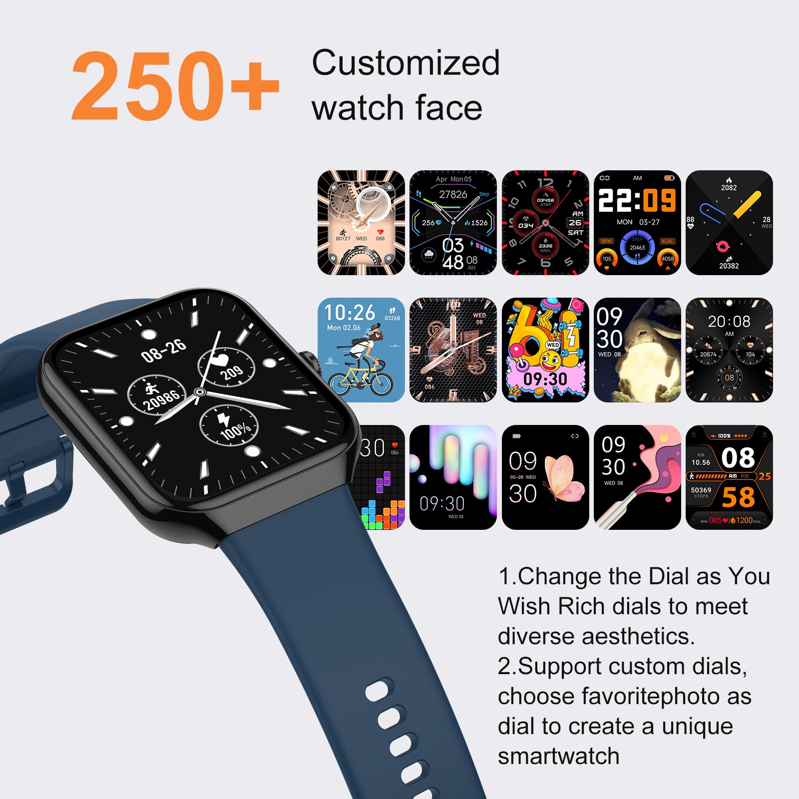 Montre connectée homme femme 1,96 pouces appel Bluetooth 113 modes sportifs