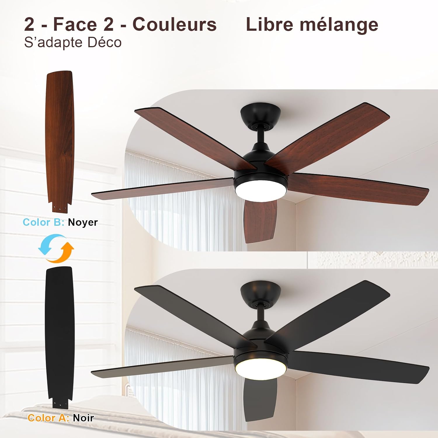 Ventilateur de plafond 132 cm LED — moteur DC silencieux été/hiver — vue 5