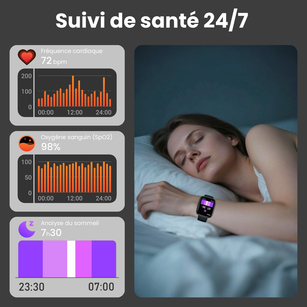 Montre connectée homme femme 1,95" HD — appels Bluetooth, 112 modes sport, IP68