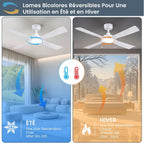 Ventilateur de plafond 122 cm blanc silencieux — LED 6 vitesses — vue 6
