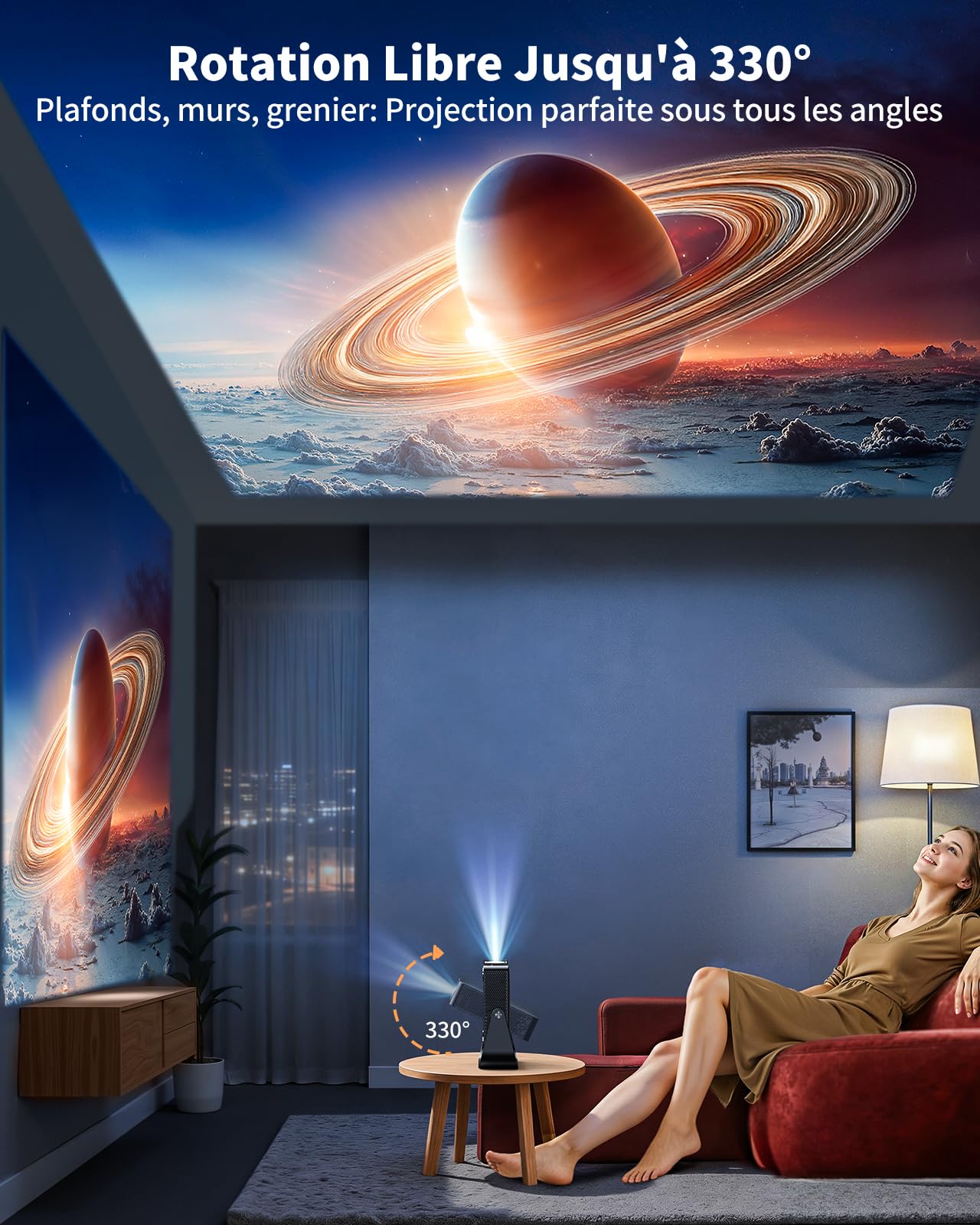 Vidéoprojecteur mini 4K apps officielles live TV rotation 330° autofocus