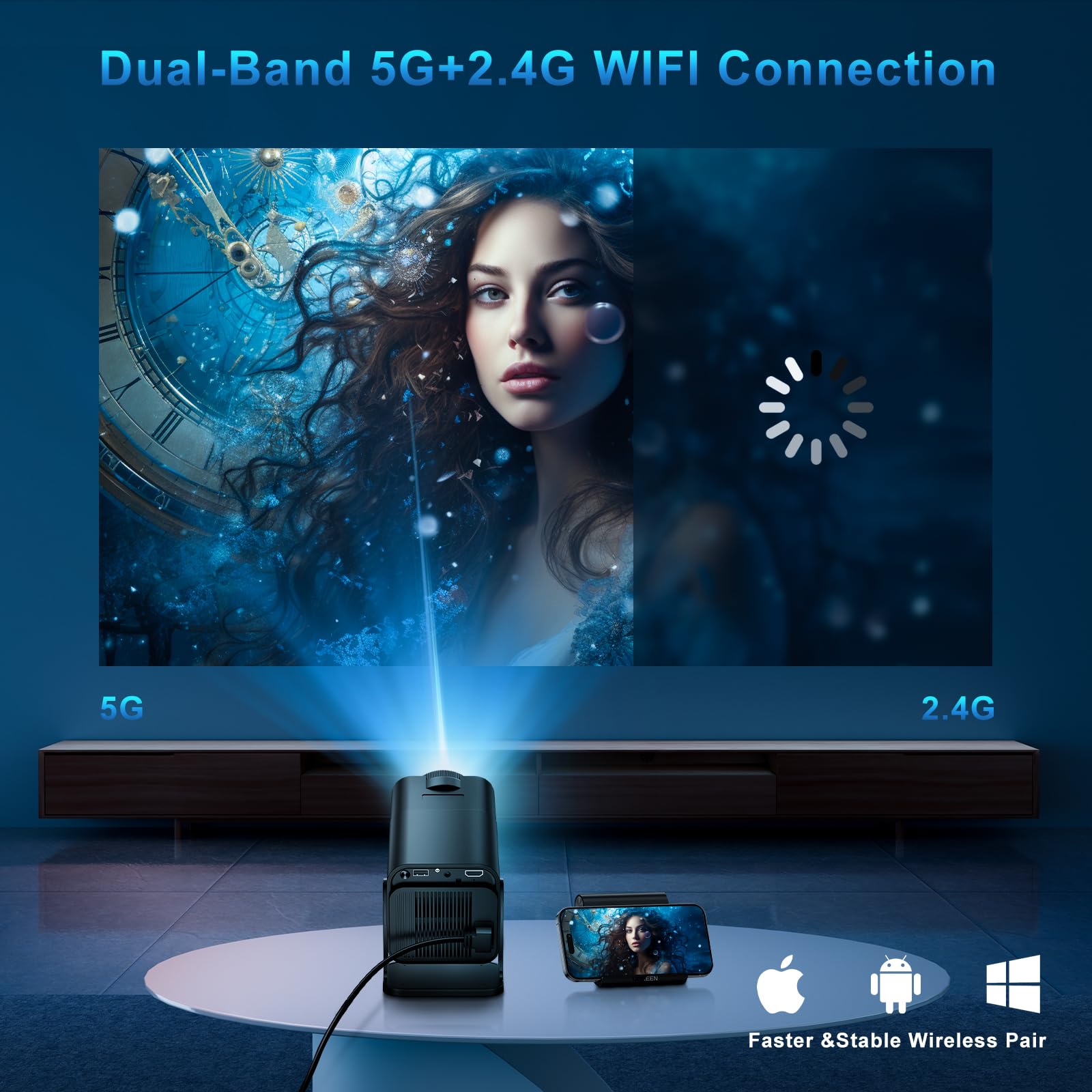 Vidéoprojecteur mini 4K FHD WiFi 6 Bluetooth 5.4 home cinéma compact