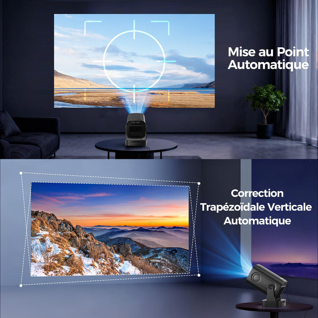 Mini vidéoprojecteur Android 1080P natif (4K pris en charge) — WiFi 6, Bluetooth 5.4, mise au point automatique