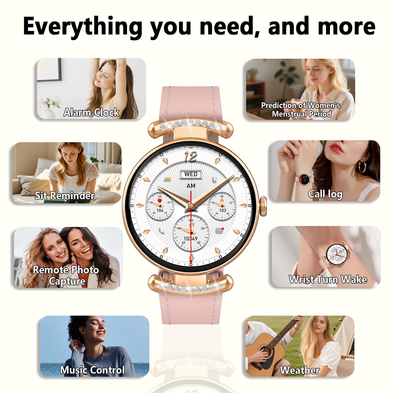 Montre connectée femme AMOLED 1,2 pouces appel Bluetooth fréquence cardiaque