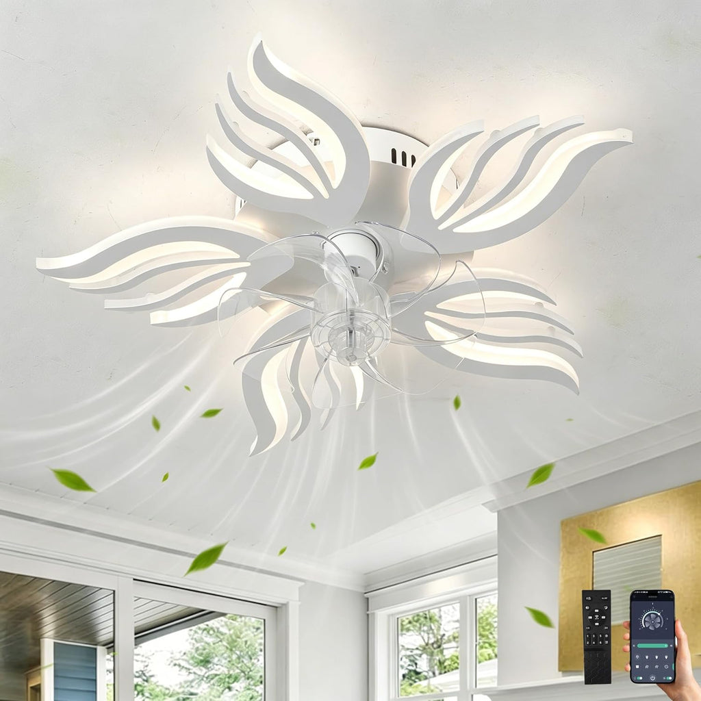 Ventilateur de plafond lustre LED — télécommande et application — vue 1
