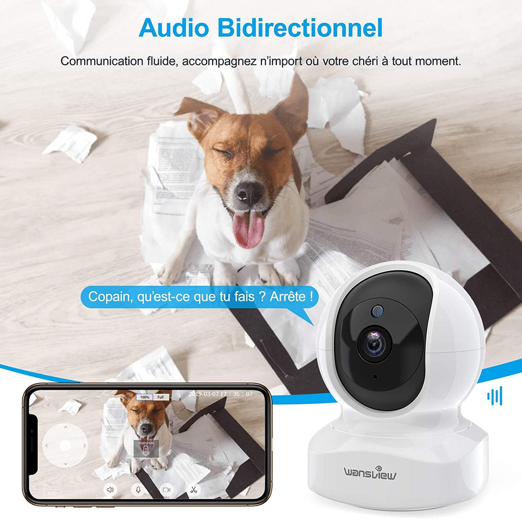 Caméra intérieure WiFi 2K PTZ — détection humaine IA, vision nocturne, audio bidirectionnel, alertes en temps réel