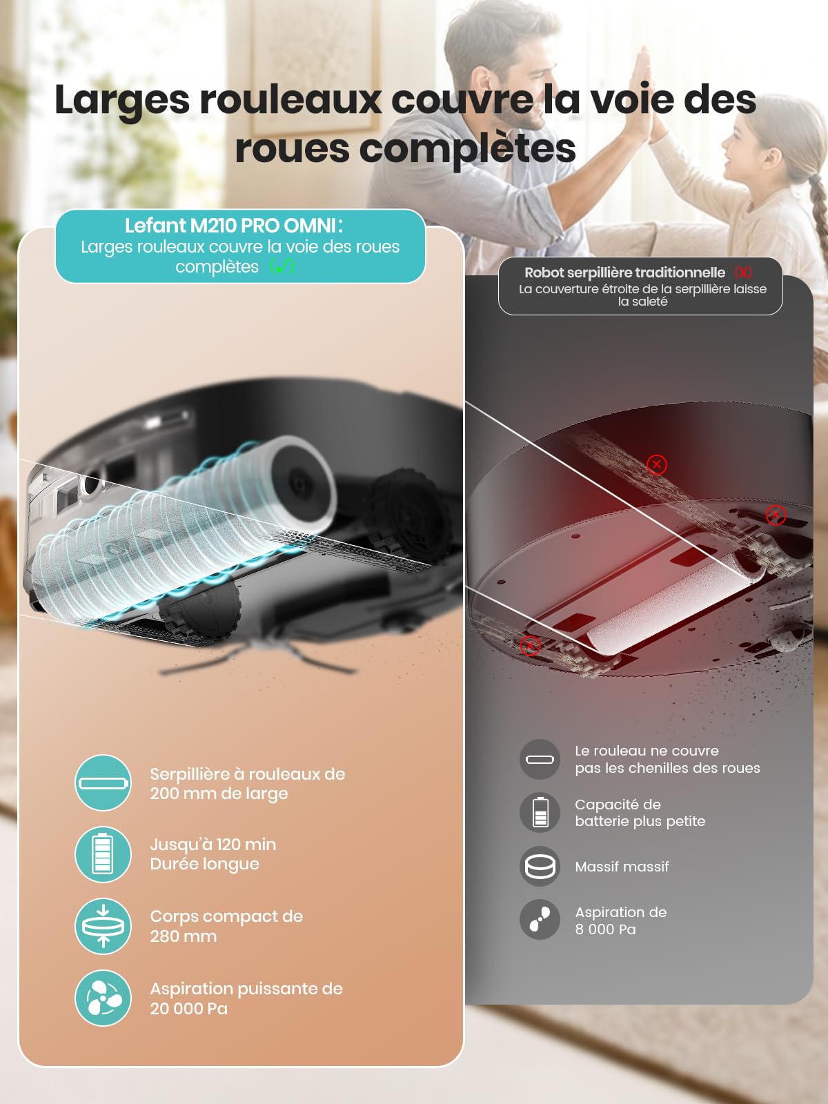 Robot aspirateur laveur M210 Pro 20000Pa boîte poussière navigation LiDAR