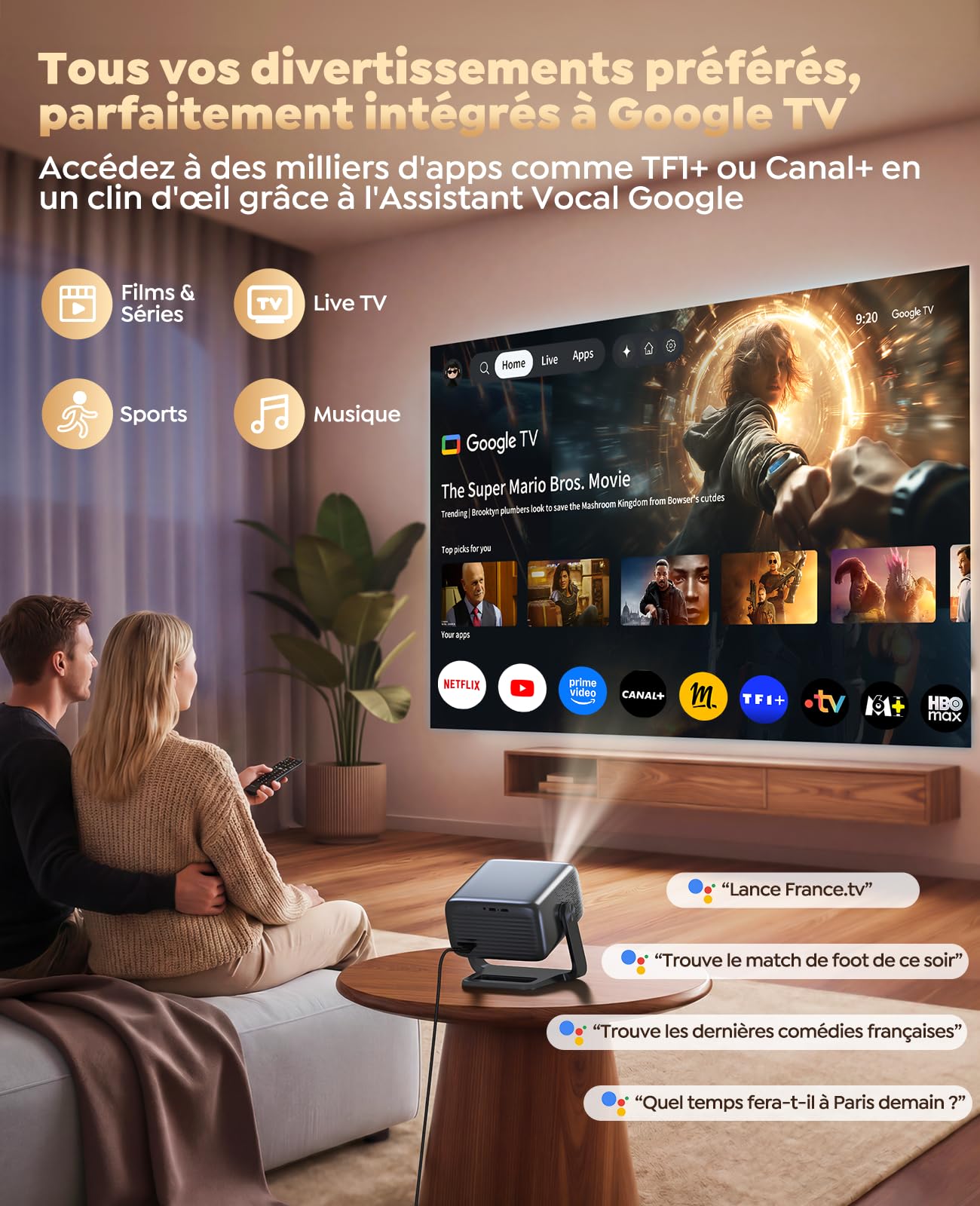 Vidéoprojecteur 4K Google TV 1300 ANSI home cinéma enceinte 36W