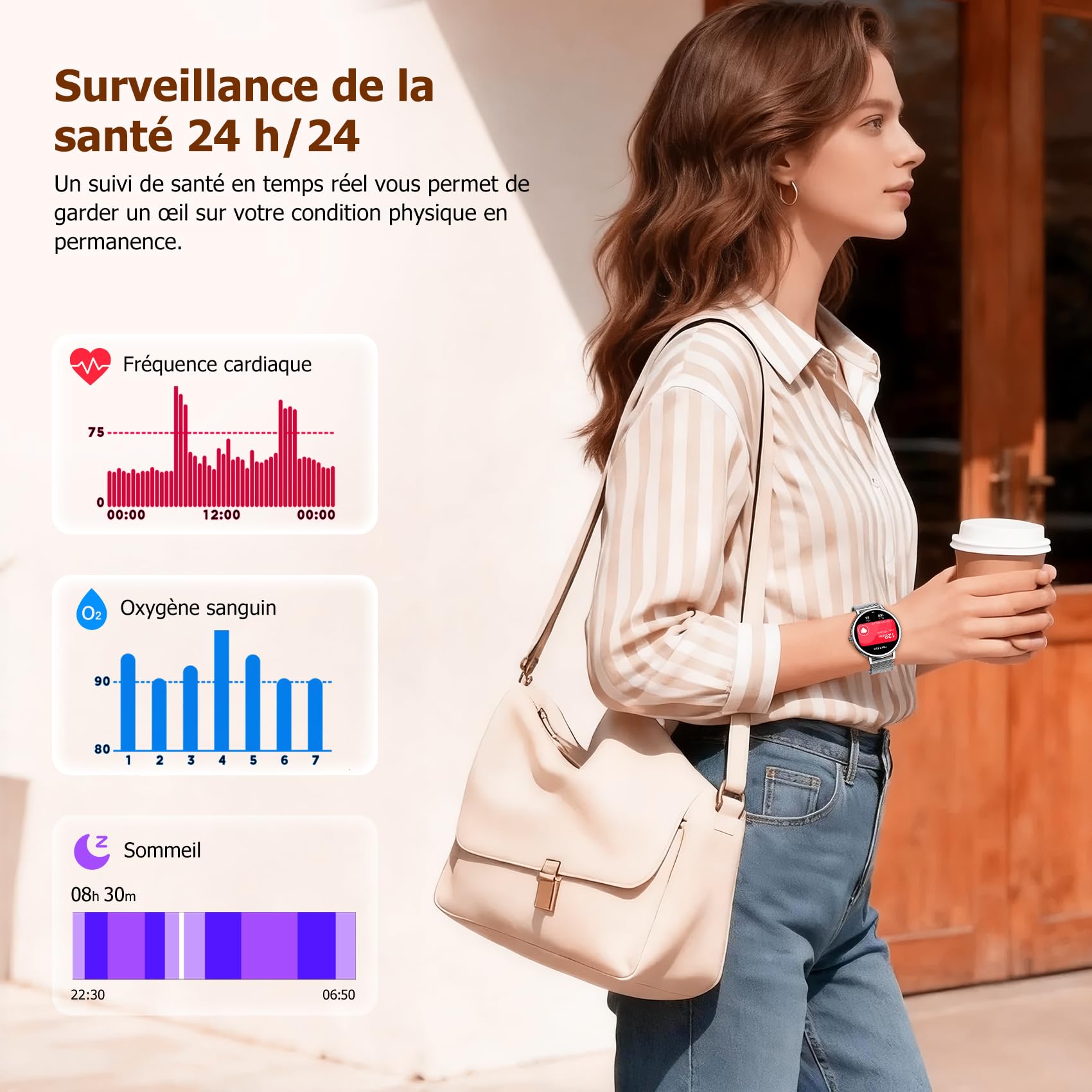 Montre connectée femme appel Bluetooth écran HD 1,26 pouces Bluetooth 5.4