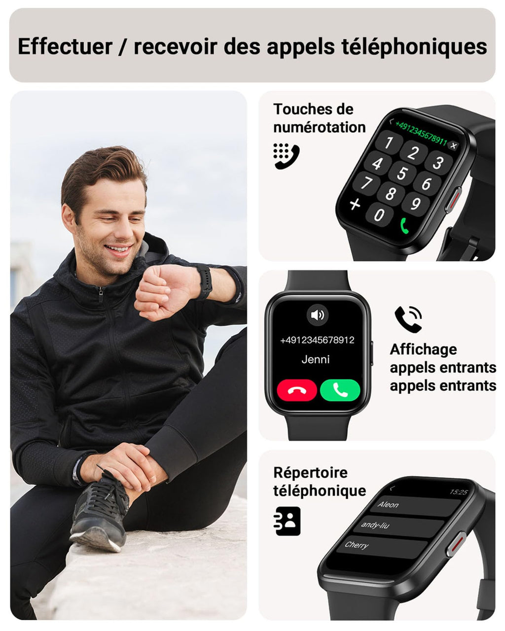 Montre connectée homme femme 1,85" Alexa — 100+ modes sport, SpO2, 3ATM